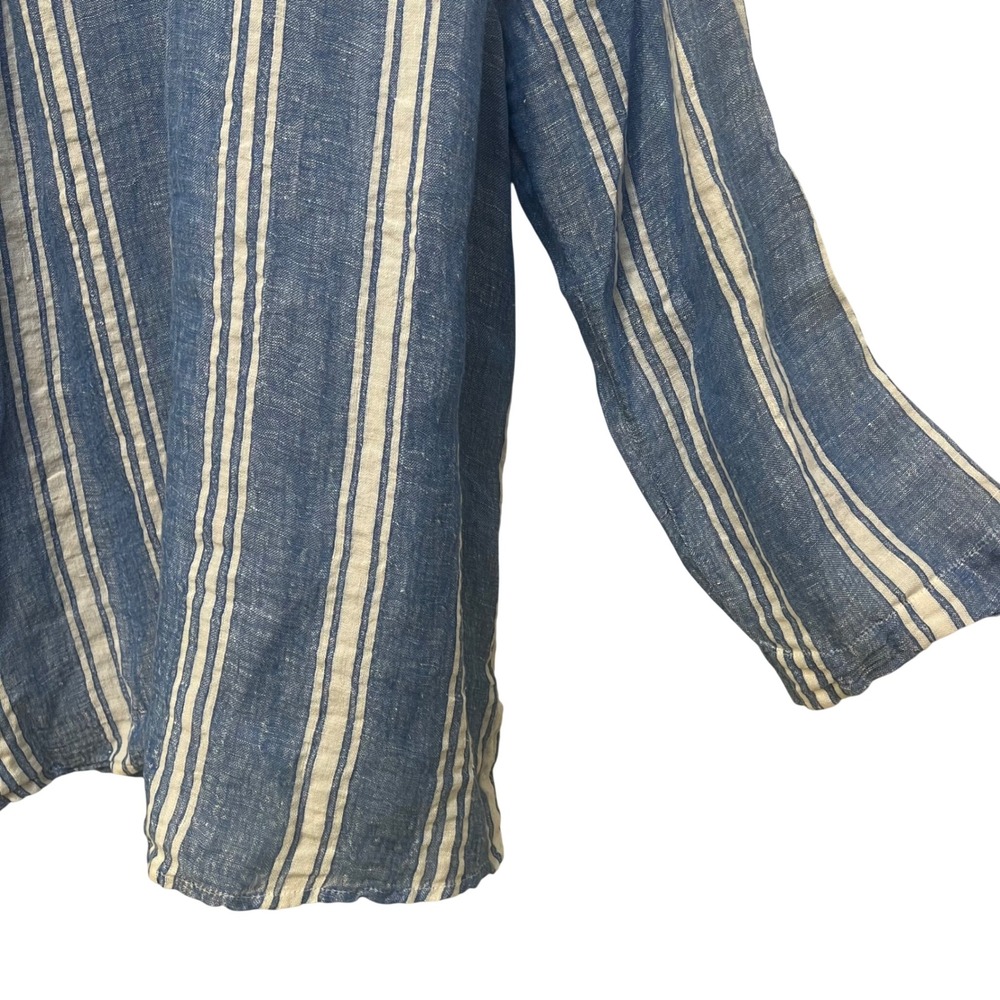 Soft Surroundings Blue White Striped Linen Blend Tunic Top XL Coastal Beachy - Picture 4 of 7